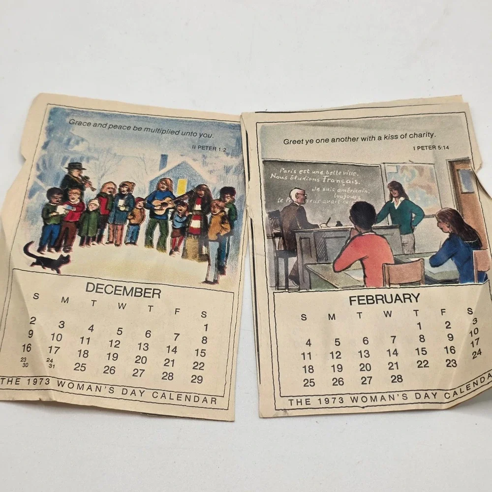 Vintage 1973 Woman's Day Calendar Erik Blegvad‎ Illustrations Bible Verses Retro